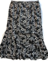 SAG HARBOR Black White Floral Pull On Skirt Elastic Waist Women's Size 14