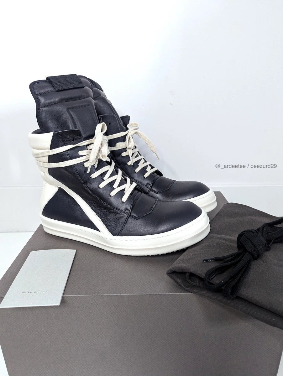 *NEW* RICK OWENS SS22 GEOBASKET HIGH TOP SNEAKERS TRAINERS (BLACK/MILK 40 42)