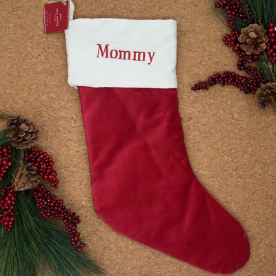 Pottery Barn Medium Velvet Stocking Red with Ivory Mommy Mono IMPERFECT   inv18