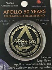 NASA Apollo 11 Program 50th Anniversary Lapel Pin Contains Flown Command Modu...