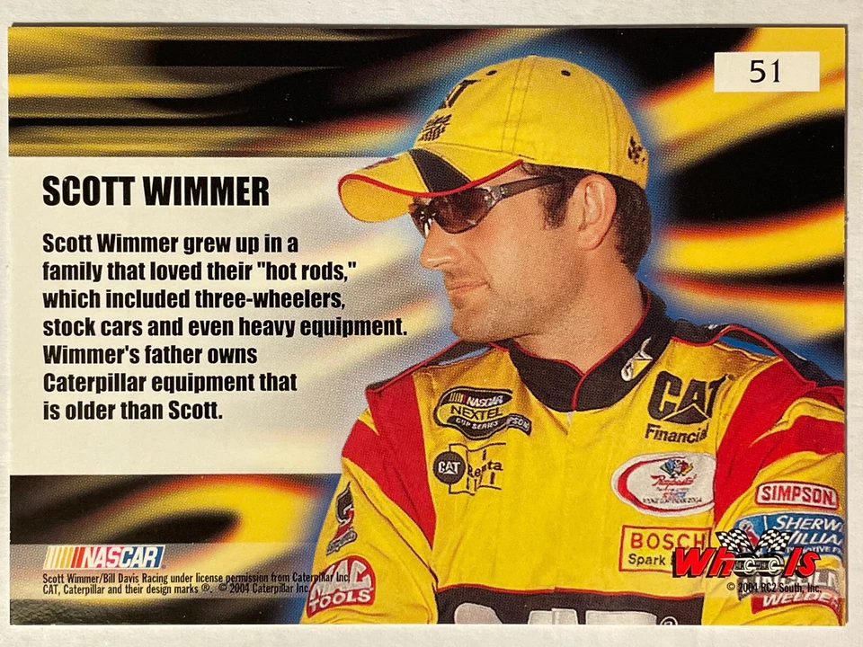 ROOKIE CARD SCOTT WIMMER 2004 Wheels American Thunder HOTROD CATERPILLAR CAR #51 - Image 2 of 2