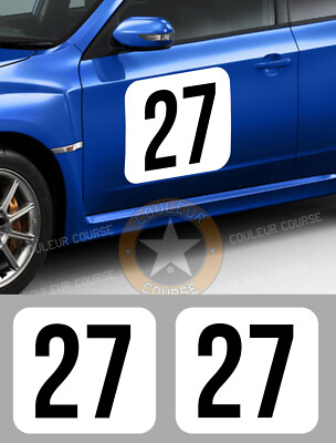 2 x WHITE RECTANGLE PLATES PLUS NUMBERS RALLY RACE STICKER STICKER NU027