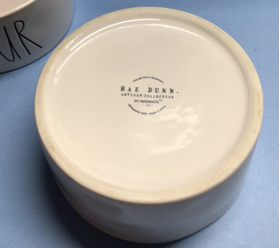 Conjunto de 2 pratos de comida Rae Dunn marfim cerâmica animal de estimação gato cachorro tigela, devorar e slurp - Imagem 4 de 4