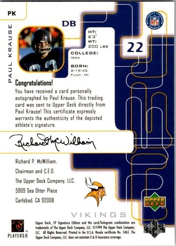 1999 Upper Deck SP Signature FOOTBALL Edition AUTOS You Pick *FINISH YOUR SET* - Picture 53 of 77