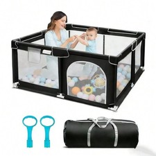 Black Baby Playpen Portable Safety Gate Mesh Fence Toddler Activity Center