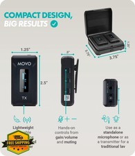 Movo WMX-2 Wireless Camera Lavalier Mic System with Charging Case