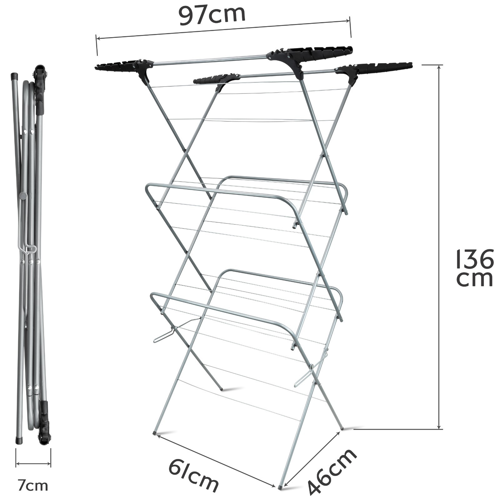 3 Tier Clothes Airer Indoor Heavy Duty Drying Dryer Rack Horse Maiden ...