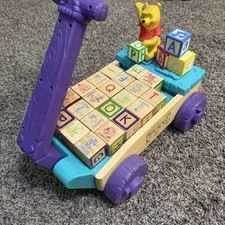 Carro de madera vintage Disney Winnie the Pooh carro bloque de actividad FUNCIONA