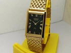 Vintage GP Seiko Slim Tank Quartz Men Black Face Dress Watch-Free DDP Shipping