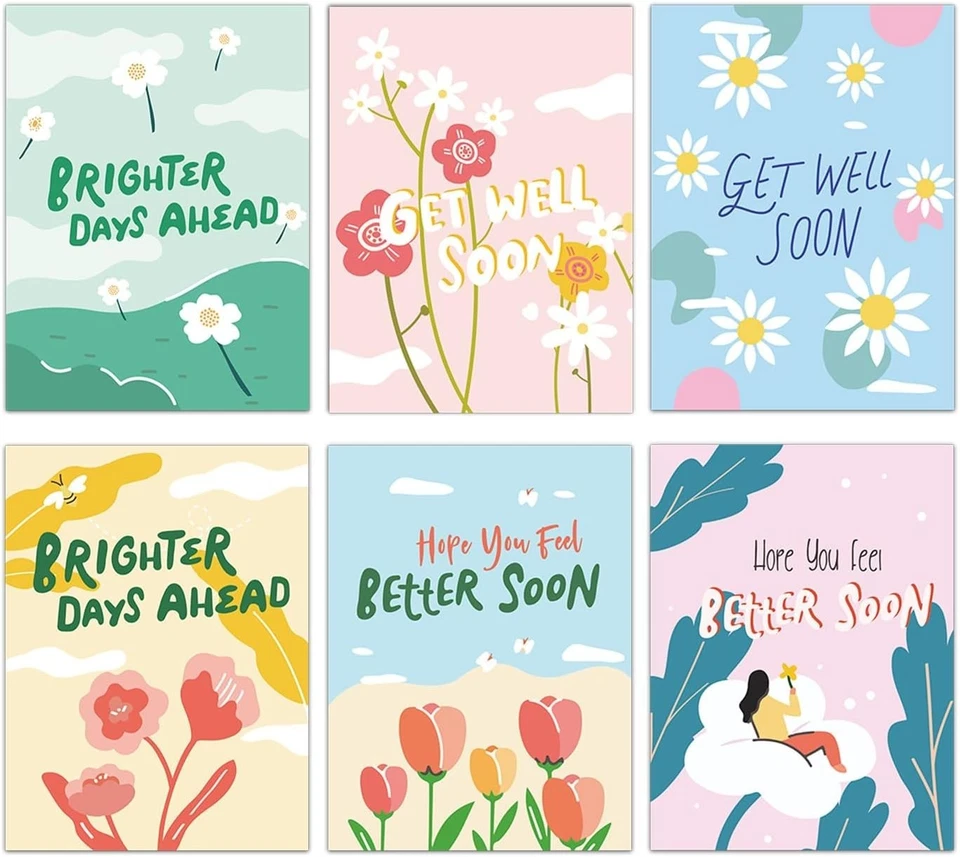 Tarjetas Thoughtful Get Well para familiares y amigos - Juego de cartulina de lujo de 5,8"x8" Foto 3 de 4