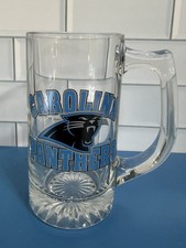 Authentic NFL Carolina Panthers Clear Glass Mug Heavy Glass Beer Handled Mug