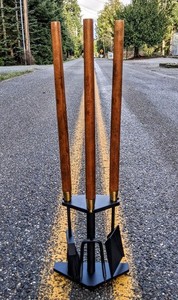 Vintage Early 1960s SEYMOUR MFG CO Walnut/Wrought Iron Fireplace Set Genuine MCM