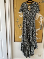 Hi-Low Backless Dress Size 16 Ditsy Daisy Print Wedding Races Green Yellow White