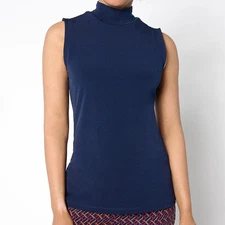 Susan Graver Sleek Essentials Size 1X Navy Liquid Knit Mock-Neck Tank