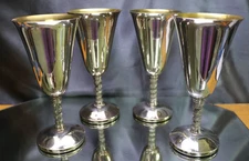 Roma - Spain Silverplate Holloware Grape Stem Gold Wash 4 Water Goblets 7 1/8