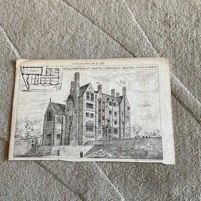 Antique Print 1879 BRISTOL - House of Charity &  floor plan for St RAPHAELS 