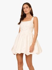 Adrianna Papell Bead Taffeta Bubble White Dress * 14 Bridal HOCO Floral Applique