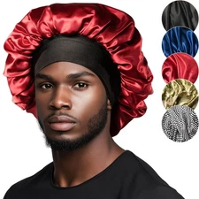 Niagara Satin Bonnet for Men - Reversible Night Cap for Sleeping and Curly Ha...