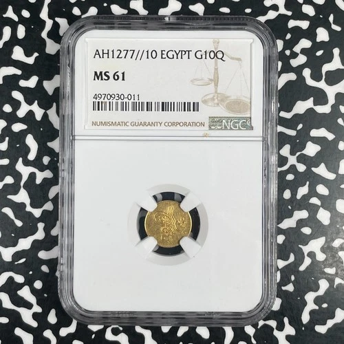 AH 1277 Year 10 (1869) Egypt 10 Qirsh NGC MS61 Lot#G3759 Gold! Nice UNC!