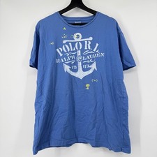 Polo Ralph Lauren Shirt Mens Medium Blue Marine Nautical Anchor Yacht PRL