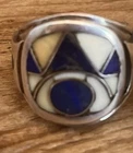 VTG 925 Sterling Silver Lapis MOP Inlay Ring Wide Band Unisex Sz 9