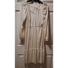 Vintage Tracy Tiered Boho Cottage Core Midi Dress Cream XL