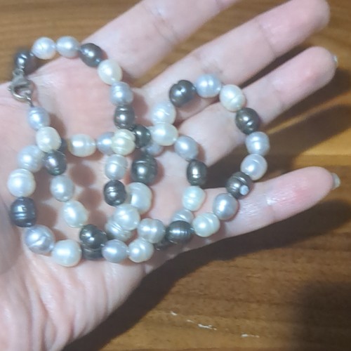 White Gray Baroque Pearl Beaded Necklace with Lobster Clasp
