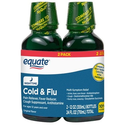 Equate Nighttime Cold and Flu Relief Liquid, Original Flavor, 24 fl oz (2x12 fl 