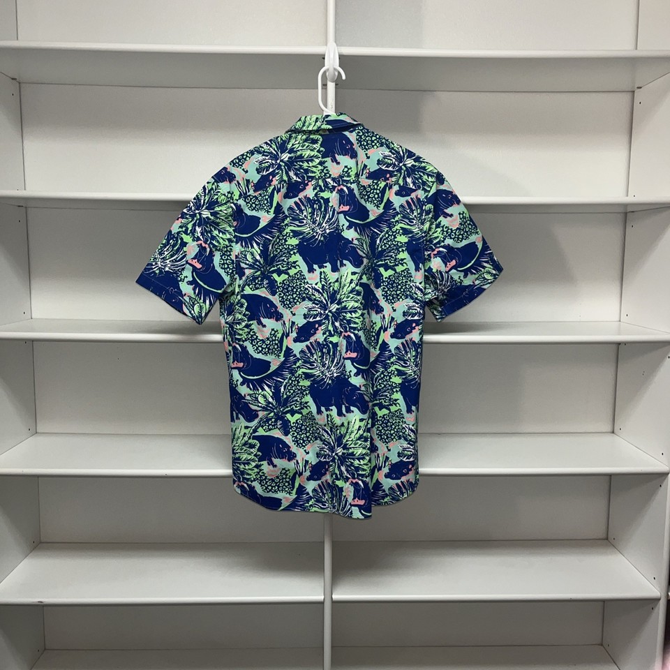 Chubbies Polo Shirt Men XL 3/4 Button Down Blue Hippo Fluorescent