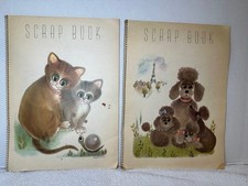Lot Of 2 George Buckett 1963 Paper Scrapbooks Big Eye Cats & Poodle Dogs 15x11