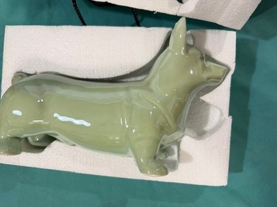 Ceramic Standing Korgi Dog Figurine, Glossy Green 12'' long - Org. Packaging