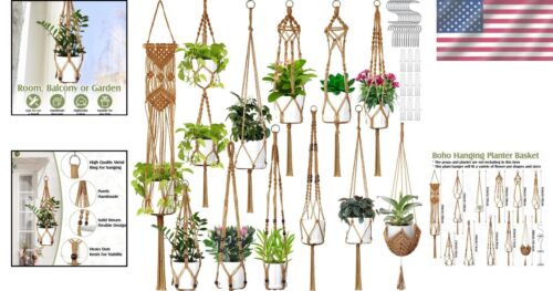 12 Pcs Bohemian Macrame Plant Hangers with Adjustable Hooks for Indoor/Outdoor - Picture 2 of 8