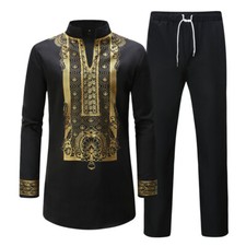 Men's African 2 Piece Set Traditional Shirt and Pants Set Suit Middle East Suit