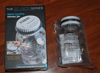 New The Black Series Digital Counting Money Jar W/White Lid-NIB