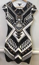Express Black Gold Geometric Sequin Dress Cap Sleeve Art Deco Size XS NWT