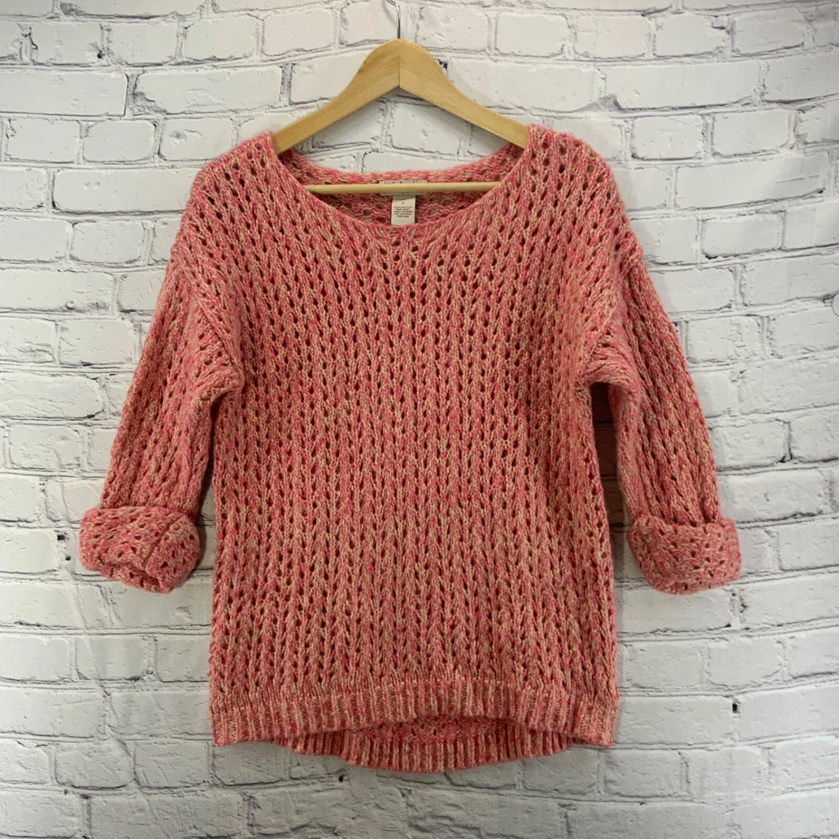 Glimmer by JJ Basics Sweater Womens L Large Pullover Pink Variegate Open Weave