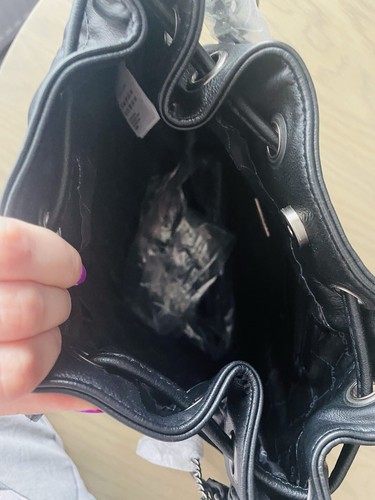 ALDO Bucket Bag Women OS Black Striped Faux Leather Lined Adjustable Chain Strap - Picture 5 of 8