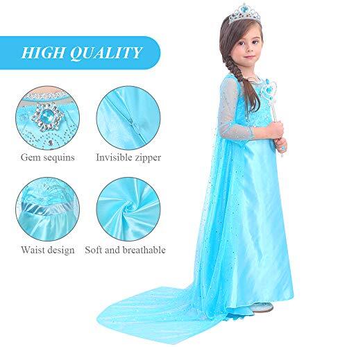 OBEEII Elsa Prinzessin Kostüm Für Mädchen – Komplettset Mit Krone, Zauberstab & Schmuck Für Halloween & Karneval