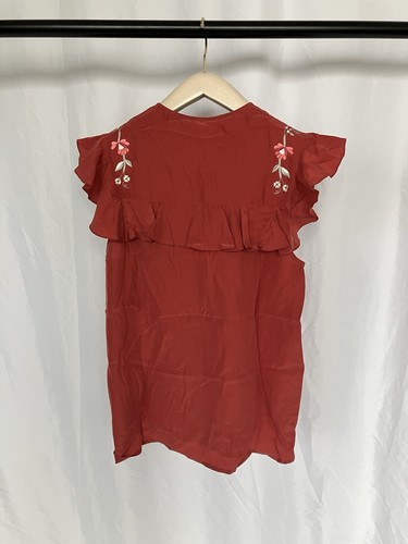 Vilshenko RT18 Red Washed Silk Sleeveless Top with Floral Embroidery 8UK - Picture 7 of 8