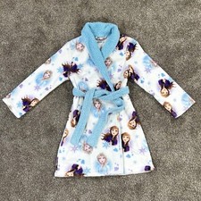 Disney Frozen II Girls Plush Bath Robe Belted Blue White Size Large