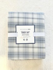 Pottery Barn Teen Ombre Plaid Organic Sheet Set Queen Gray Ivory