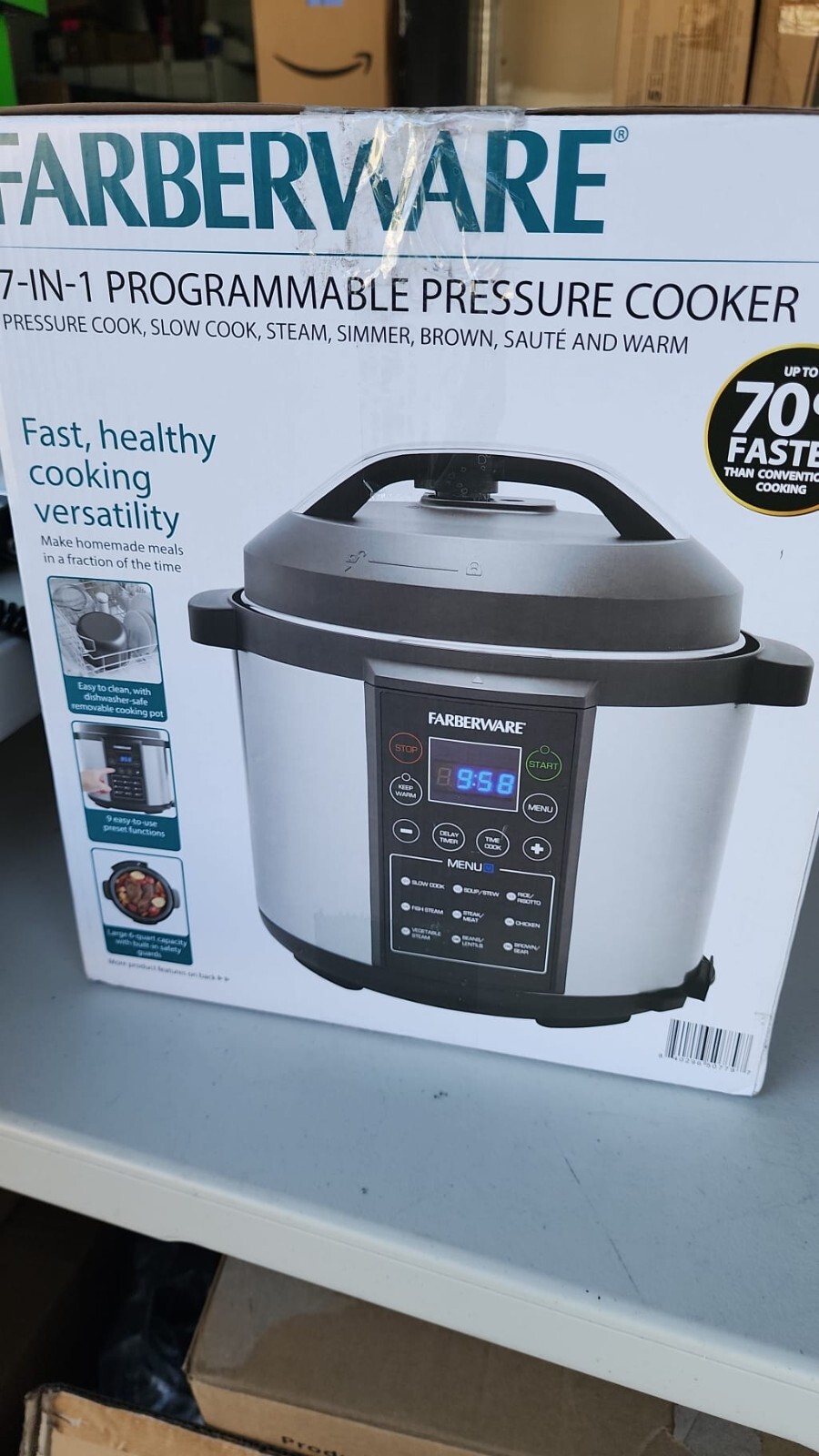Farberware 8-Quart Programmable Digital Pressure Cooker 7-in-1, Stainless Steel