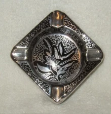 Black and Silver Glass Ashtray Elegant Estate Heirloom Rare Style