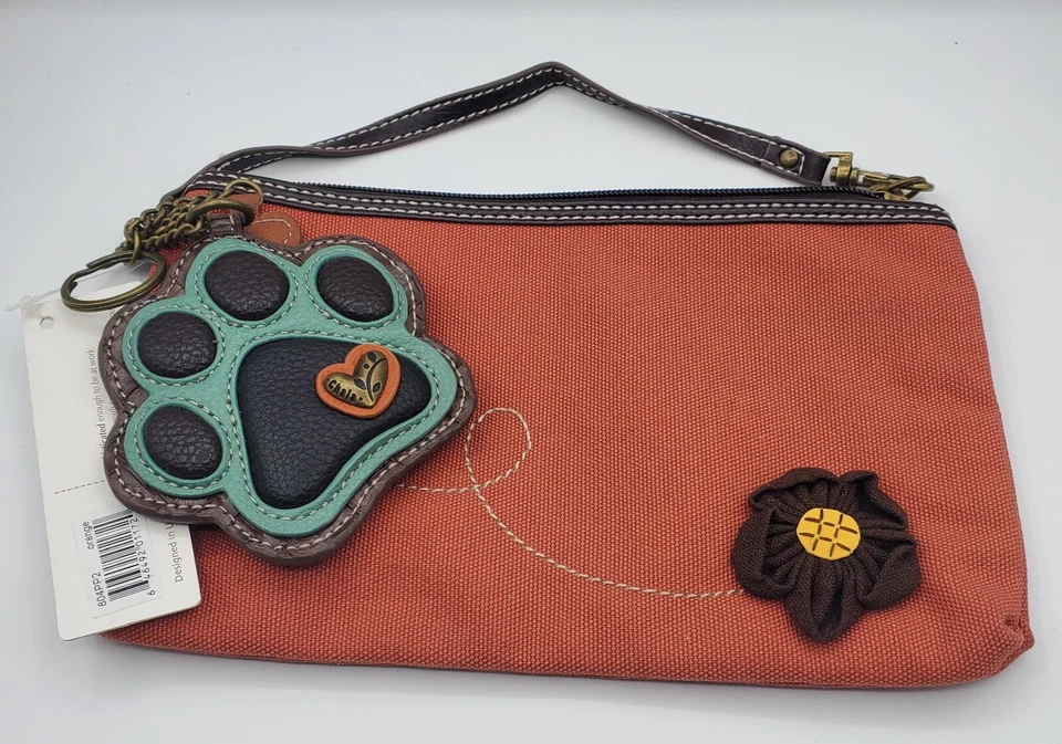 Cartera sin asas de cuero vegano de lona de algodón Chala Pal - rojo ladrillo, pata verde azulado nueva con etiquetas Foto 2 de 4