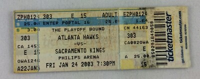 NBA 2003 01/24 Sacramento Kings at Atlanta Hawks Ticket-Chris Weber 32pts/13reb