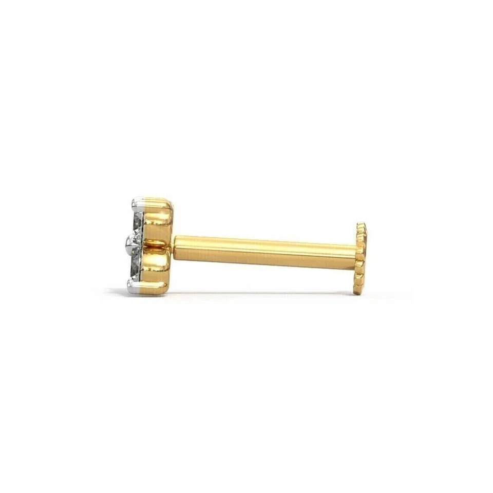 Pino piercing redondo REAL nariz de moissanita parafuso anel calibre 19 ouro amarelo 14K - Imagem 4 de 4