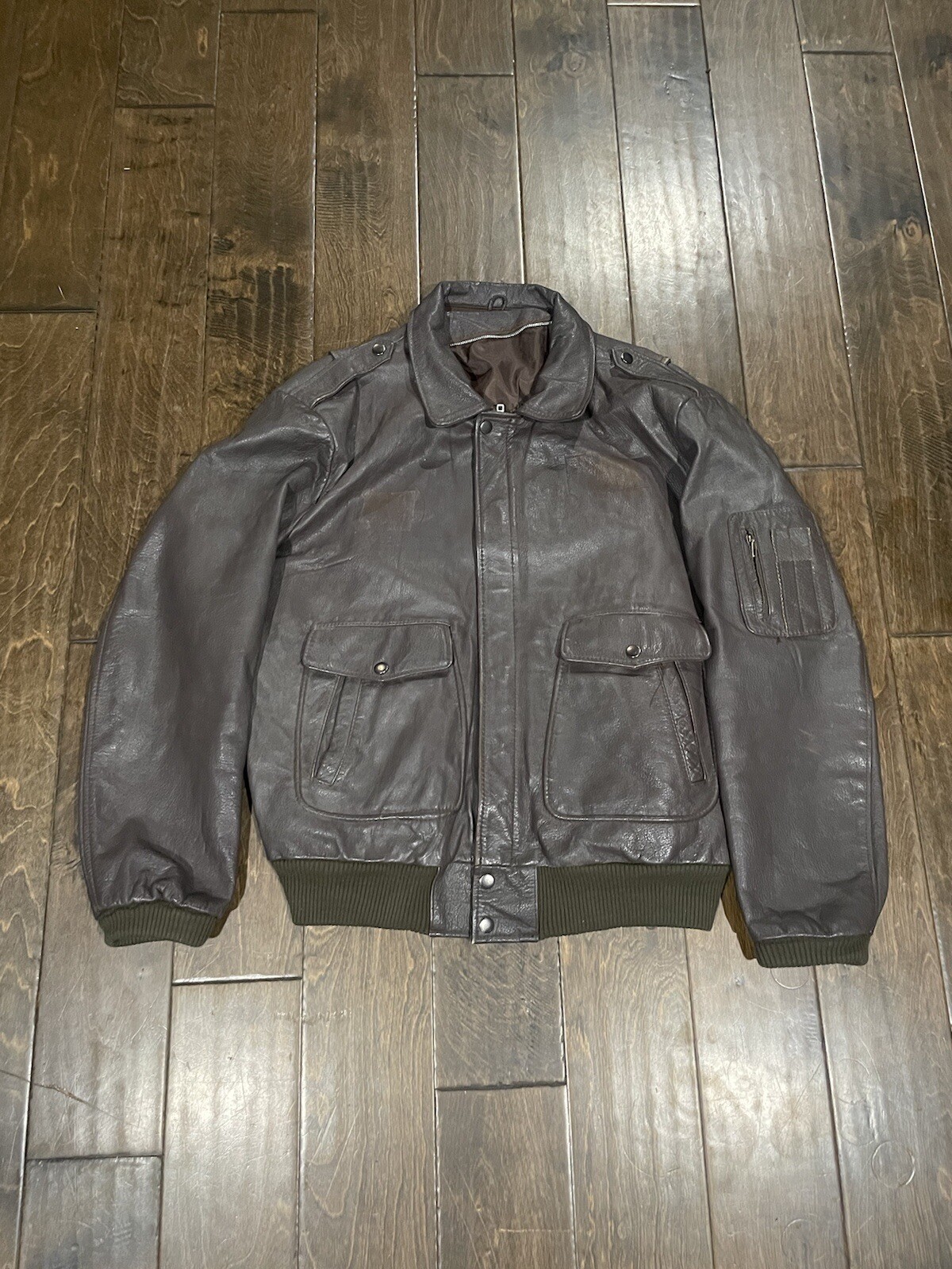 Vintage Military leather bomber jacket brown sz L Gem