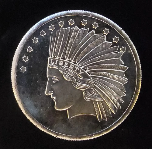 Indian Head Design Silvertowne Mint Bullion-999 Silver 1 Ounce Oz Art Coin Round