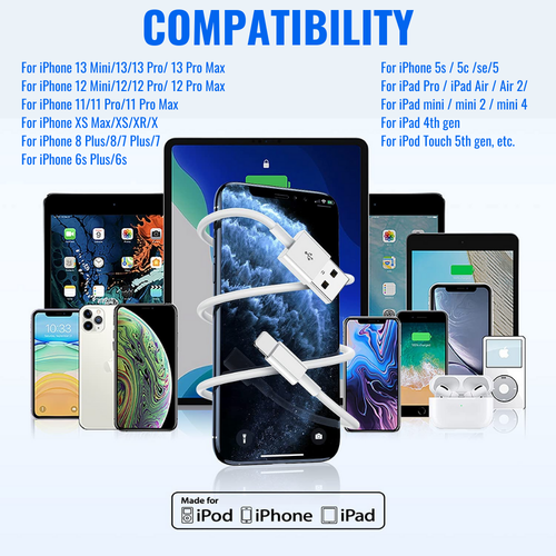 USB Charger Cable For iPhone 13 12 11 Pro Max SE XR iPad Fast Charging Data Sync - Picture 2 of 7