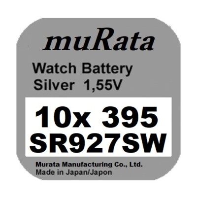 10x Murata/Sony 395 Uhren-Batterie Knopfzelle SR927SW AG7 Silberoxid Blister Neu